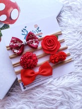 Load image into Gallery viewer, Red Floral Bow Headband