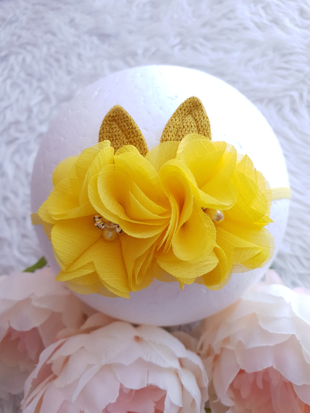 Yellow Flower Bunny Ears Headband