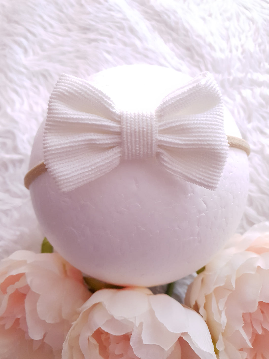 White Corduroy Bow Headband