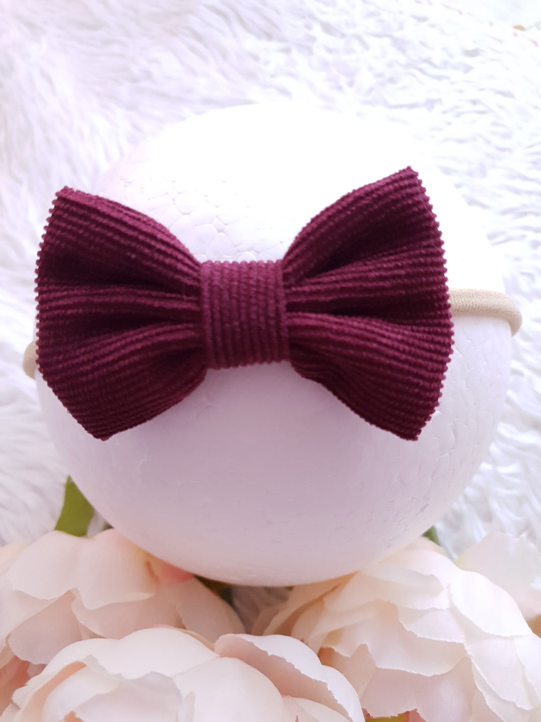 Red Wine Corduroy Bow Headband