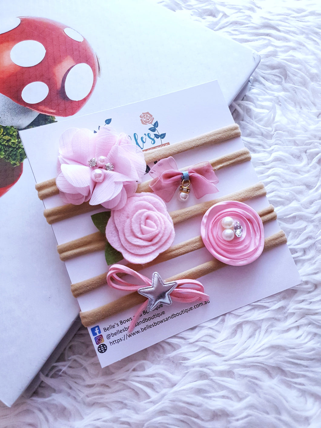 Baby Pink Floral Bow Headband