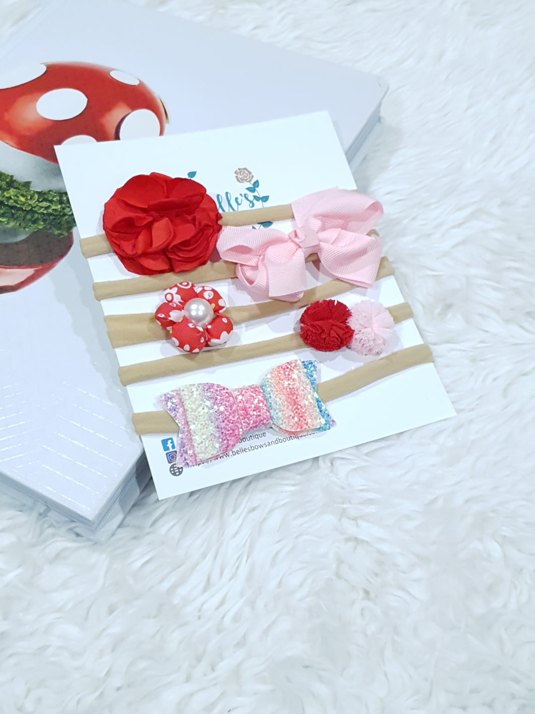 Red and Candy Floral Bow Headband