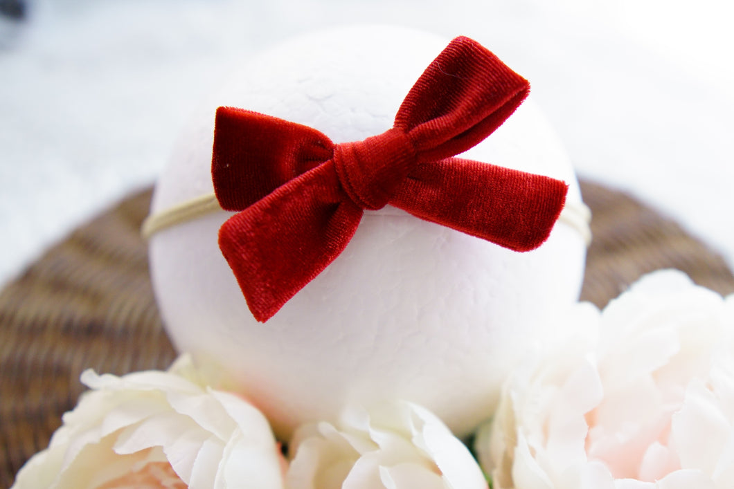 Red Hand-Tied Bow Headband